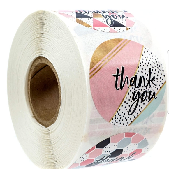 unknown Other - 60ct  1.5" Geometric Round Stickers Premium Thank You Stickers Gold Foil
